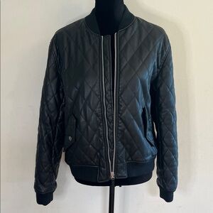 Rebecca Minkoff Black Faux Leather Quilted Bomber Jacket